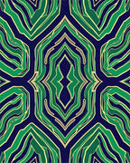 Symmetrical Green And Navy Abstract Design Rug - Cutout View