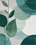 Teal Abstract Leaf Mosaic Rug - Cutout View
