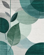 Teal Abstract Leaf Mosaic Rug - Cutout View