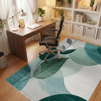 Teal Abstract Leaf Mosaic Rug - Office View