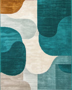 Teal and Gold Abstract Organic Shapes Rug - Cutout View