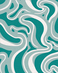 Teal And White Fluid Swirl Pattern Rug - Cutout View