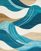 Teal Beige Wavy Abstract Rug - Cutout View