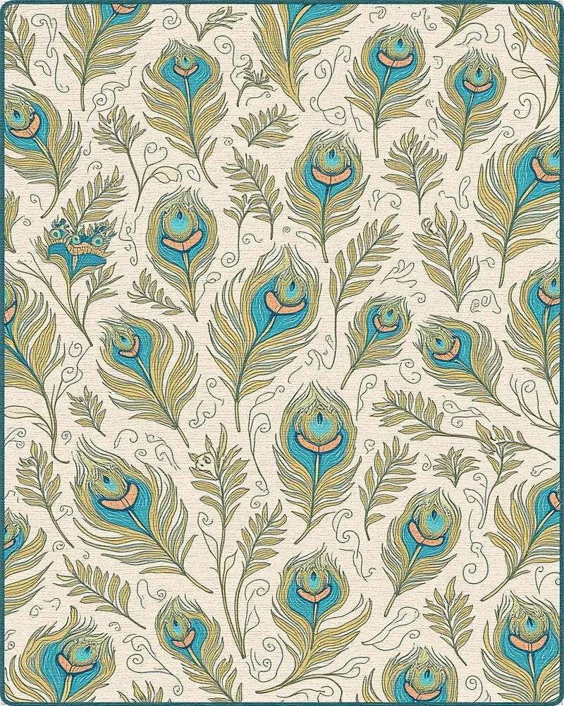 Teal Blue Peacock Feather Garden Rug - Cutout View