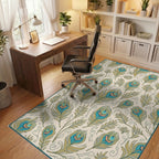Teal Blue Peacock Feather Garden Rug - Office View