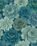 Teal Blue Rose Peony Garden Rug - Cutout View