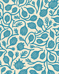 Teal Botanical Swirl Cream Rug - Cutout View