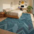 Teal Chevron Geometric Overlay Rug Bedroom View