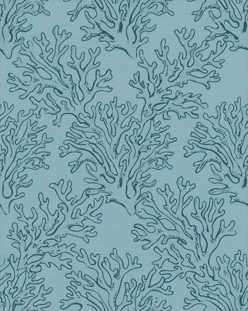 Teal Coral Branch Repeating Pattern Rug - Cutout View