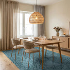 Teal Coral Branch Repeating Pattern Rug Dining Room View