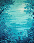 Teal Coral Fish Silhouettes Rug - Cutout View