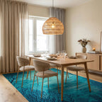 Teal Coral Fish Silhouettes Rug - Dining Room View