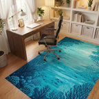 Teal Coral Fish Silhouettes Rug - Office View