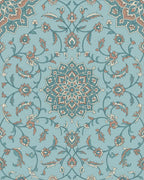 Teal Coral Floral Medallion Vines Rug - Cutout View