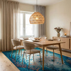 Teal Coral Kelp Crabs Fish Rug Dining Room View