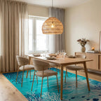 Teal Coral Reef Fish Rug - Dining Room View