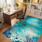 Teal Coral Reef Fish Rug - Office View