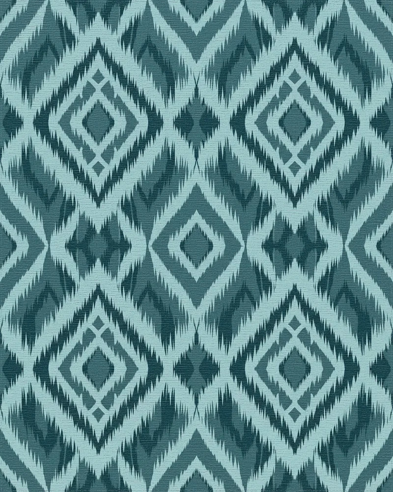 Teal Diamond Ikat Rug - Cutout View