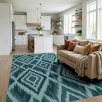 Teal Diamond Ikat Rug Living Room View