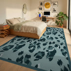 Teal Dusty Leopard Spots Rug Bedroom View
