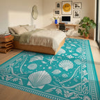 Teal Fish Seahorse Seashell Starfish Rug Bedroom View
