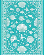 Teal Fish Seahorse Seashell Starfish Rug - Cutout View