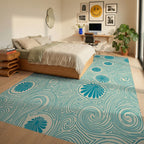 Teal Floral Swirl Cream Rug Bedroom View