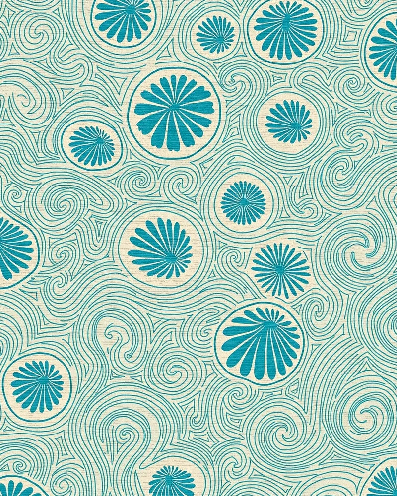 Teal Floral Swirl Cream Rug - Cutout View