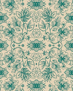 Teal Floral Vine Symmetry Rug - Cutout View