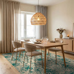 Teal Floral Vine Symmetry Rug Dining Room View