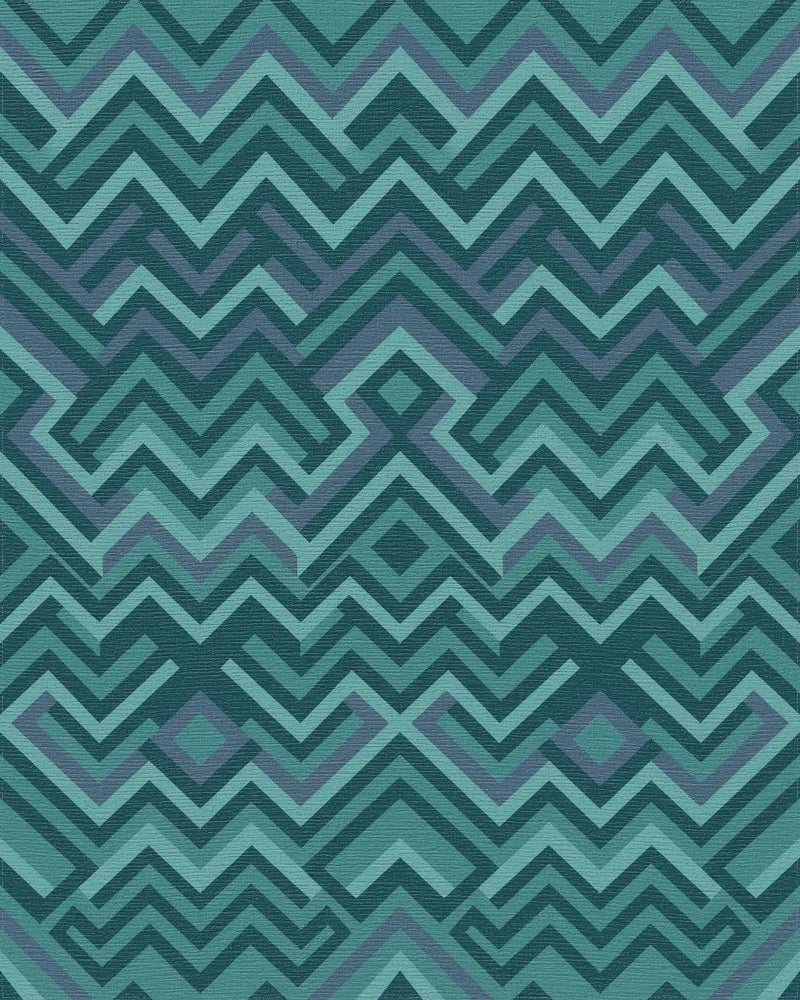 Teal Geometric Maze Chevron Rug - Cutout View