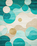 Teal Gold Abstract Circles Rug - Cutout View