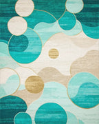 Teal Gold Abstract Circles Rug - Cutout View