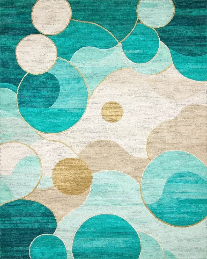 Teal Gold Abstract Circles Rug - Cutout View