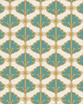 Teal Gold Art Deco Fan Pattern Rug - Cutout View