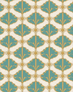 Teal Gold Art Deco Fan Pattern Rug - Cutout View