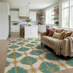 Teal Gold Art Deco Fan Pattern Rug Living Room View