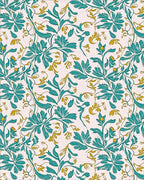 Teal Gold Flourishing Floral Design Rug - Cutout View