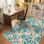 Teal Gold Flourishing Floral Design Rug Office View