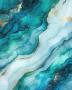 Teal Gold Fluid Marble Rug - Cutout View