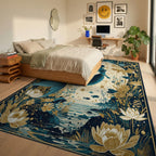 Teal Gold Mystical Mermaid Rug - Bedroom View