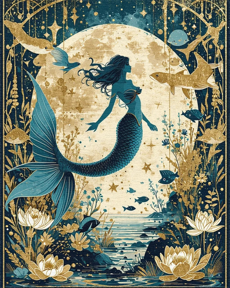 Teal Gold Mystical Mermaid Rug - Cutout View