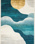 Teal Golden Abstract Layered Oval Rug - Cutout View
