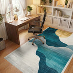 Teal Golden Abstract Layered Oval Rug - Office View
