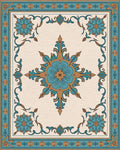 Teal Golden Floral Medallion Border Rug - Cutout View