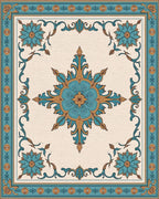 Teal Golden Floral Medallion Border Rug - Cutout View