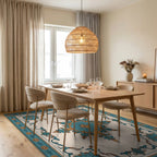 Teal Golden Floral Medallion Border Rug Dining Room View