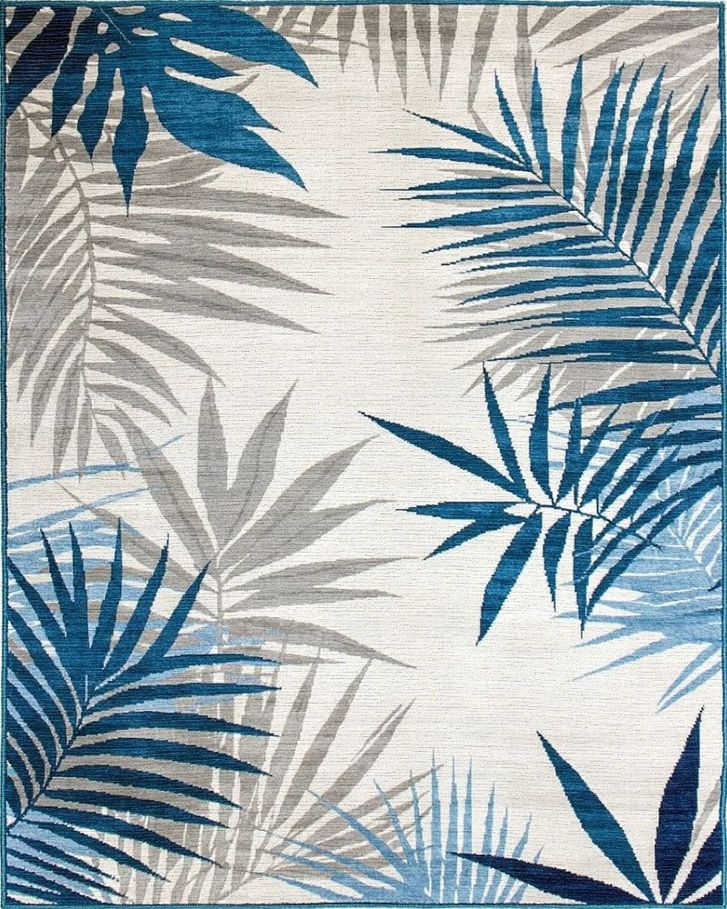 Teal Gray Palm Fronds Rug - Cutout View