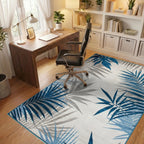 Teal Gray Palm Fronds Rug - Office View