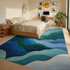 Teal Green Layered Wave Rug - Bedroom View